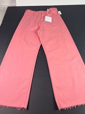 Pistola Jeans Women's 28x27* Penny High Rise Wide Leg Ankle Pink Raw Hem Denim